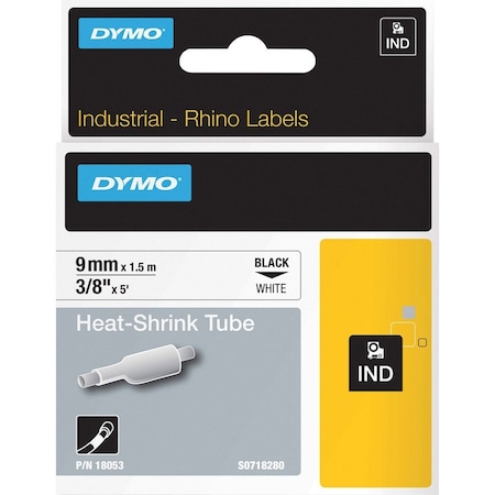 Dymo Heat Shrink Label, 3:1 I.D. Shrink Ratio, 3/8 in, White DYM18053